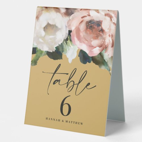 Dark romantic moody floral table number table tent sign