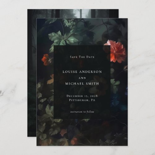 Dark Romantic Moody Floral Wedding Photo Save The Date