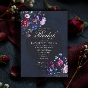 Dark Romantic Moody Florals Jewel Bridal Shower Invitation