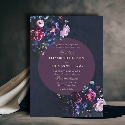 Dark Romantic Moody Florals Jewel Mauve Wedding Invitation