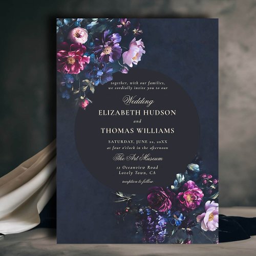 Dark Romantic Moody Florals Jewel Tones Wedding Invitation