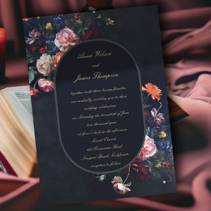 Dark Romantic Moody Frame Calligraphy Wedding Invitation