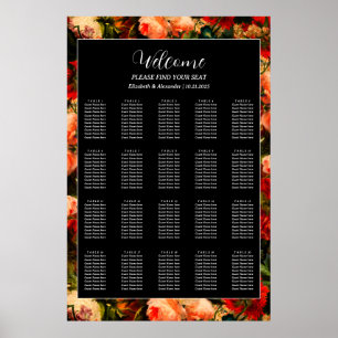 Dark romantic moody pretty wedding seating chart