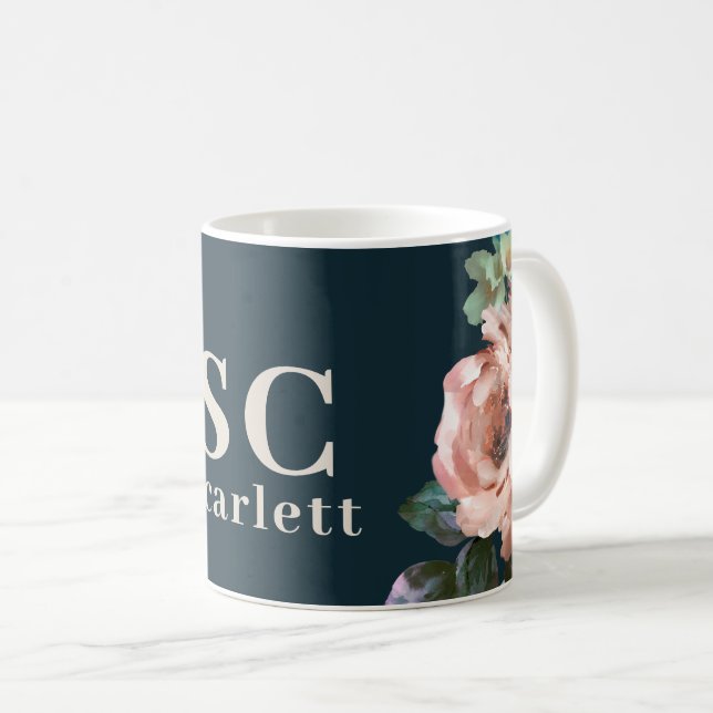 Dark romantic painted floral initials gift elegant coffee mug (Front Right)