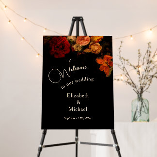 Dark Romantic Painted Flowers Wedding Welcome Foam Board