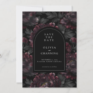 Dark Romantic Peonies Moody Save the Date Invitation