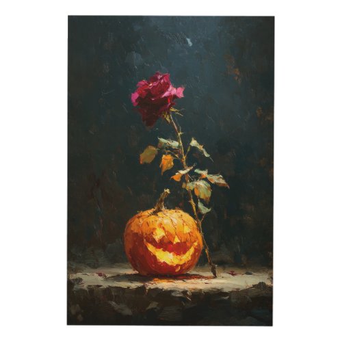 Dark Romantic Pumpkin and Rose Wood Wall Art