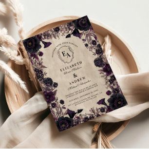 Dark Romantic Purple Floral Wedding Invitation