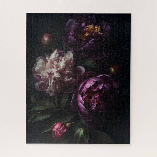 Dark Romantic Purple Peonies Flower Bouquet Jigsaw Puzzle