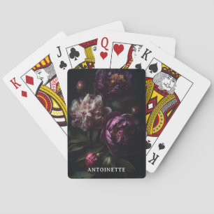 Dark Romantic Purple Peonies Flower Bouquet Poker Cards