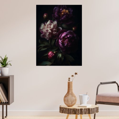 Dark Romantic Purple Peonies Flower Bouquet  Poster