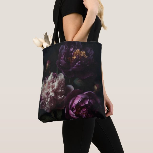 Dark Romantic Purple Peonies Flower Bouquet  Tote Bag (Close Up)