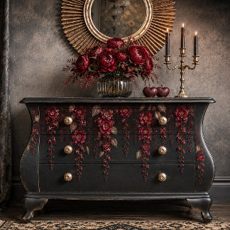 Dark Romantic Red Floral Decoupage Tissue Paper |