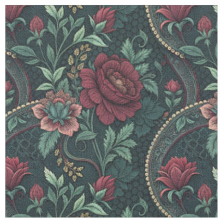 Dark Romantic Roses Gothic Floral Filigree Pattern Fabric