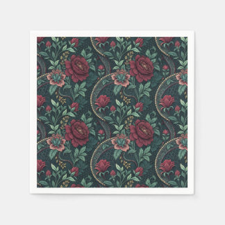 Dark Romantic Roses Gothic Floral Filigree Pattern Napkins