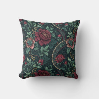Dark Romantic Roses Gothic Floral Filigree Pattern Throw Pillow