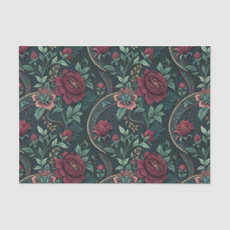 Dark Romantic Roses Gothic Floral Filigree Pattern Tissue Paper