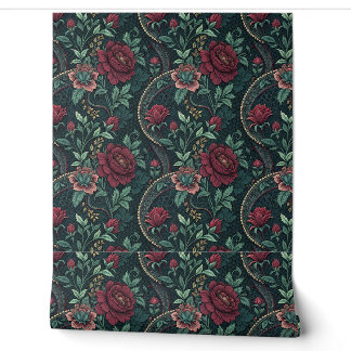 Dark Romantic Roses Gothic Floral Filigree Pattern Wallpaper