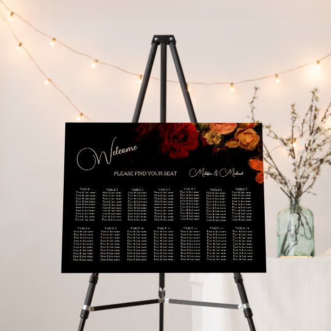 Dark Romantic Roses Seating Chart  Foam Board (In Situ (Stand))