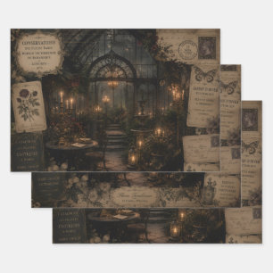 DARK ROMANTIC VICTORIAN CANDLELIT CONSERVATORY WRAPPING PAPER SHEETS