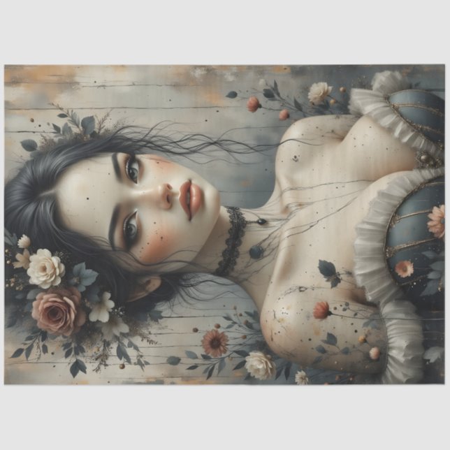 Dark Romantic Woman Portrait Decoupage Tissue Paper (Front)