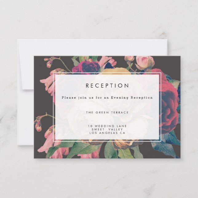 Dark Rose Botanical Fete Wedding Reception Card (Front)
