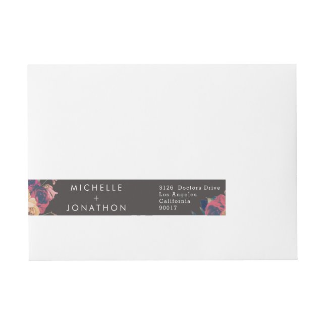 Dark Rose Botanical Fete Wedding Wrap Around Address Label (Front)
