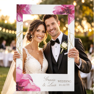 Dark Rose Botanical Florals Gold Wedding Selfie Frame