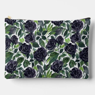 Dark rose delight, watercolor black rose pattern accessory pouch