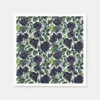 Dark rose delight, watercolor black rose pattern napkins
