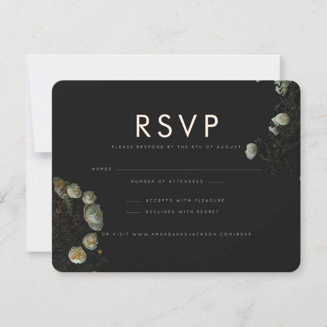 "Dark Rose" - Flat RSVP Wedding Response Card (Front)