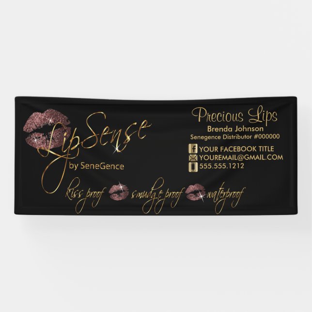Dark Rose Glitter and Gold Lips Banner (Horizontal)
