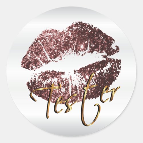 Dark Rose Glitter Lips 3 _ Tester Classic Round Sticker