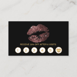 Dark Rose Glitter Lips Loyalty Cards - Black
