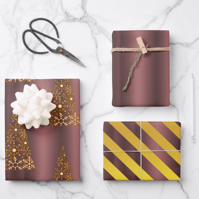Dark Rose Gold Dusky Pink Christmas Wrapping Paper Sheets (Front)