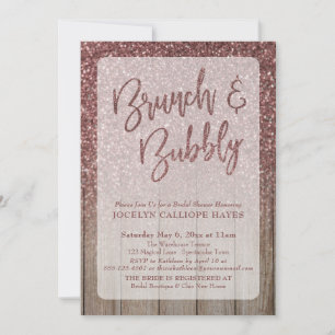 Dark Rose Gold Glitter Barn Wood Brunch & Bubbly Invitation