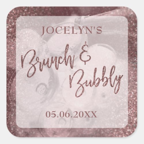 Dark Rose Gold Glitter Brunch  Bubbly Square Sticker