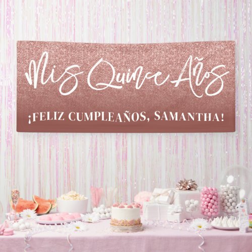 Dark Rose Gold Glitter Color Block Mis Quince Aos Banner