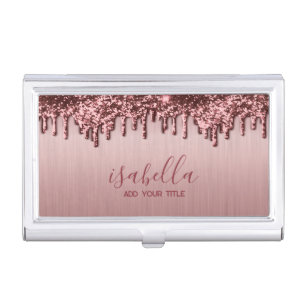Dark Rose Gold Glitter Drip Business Card Case