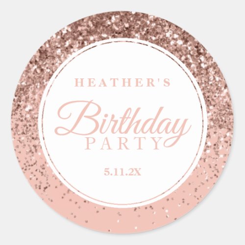 Dark Rose Gold Glitter Fab Birthday Party Classic Round Sticker