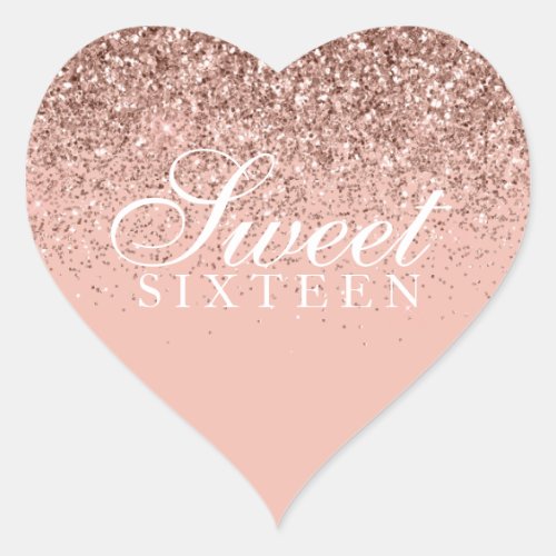 Dark Rose Gold Glitter Fab Sweet Sixteen  Classic  Heart Sticker