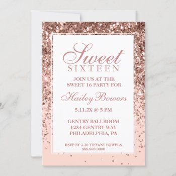 Dark Rose Gold Glitter Fab Sweet Sixteen Invitation by Evented at Zazzle