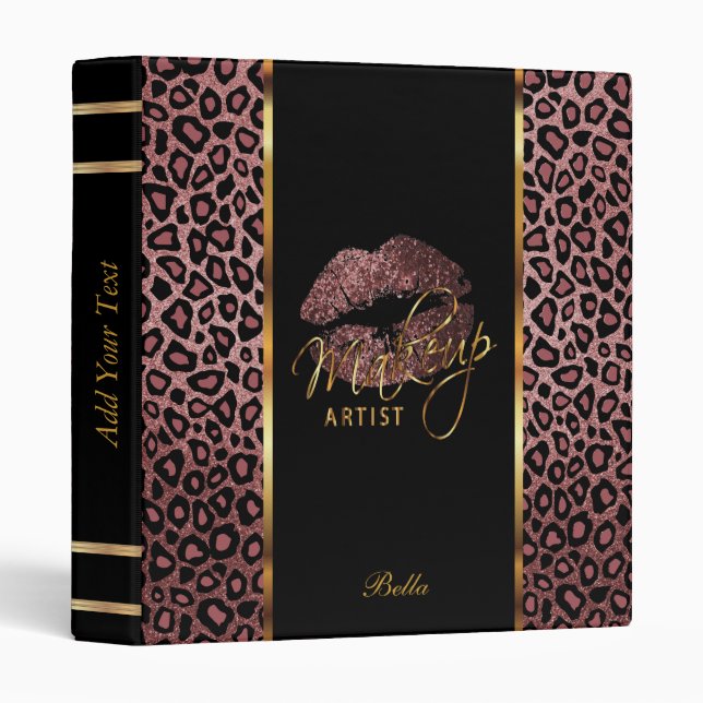 Dark Rose Gold Glitter Lips and Leopard Binder (Front/Spine)