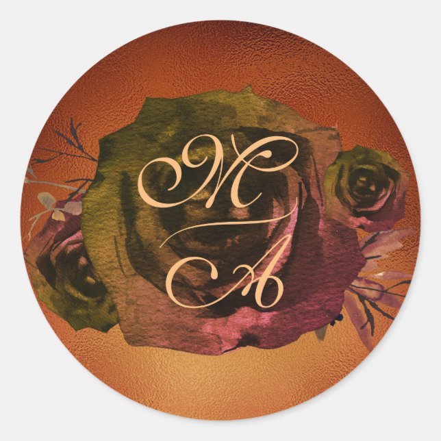 Dark Rose Goth Monogram Wedding Sticker (Front)