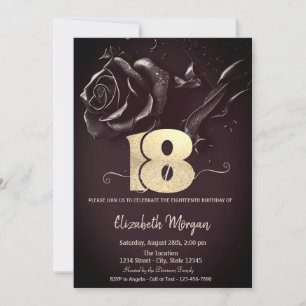 Dark Rose Gothic Burgundy 18th Birthday Invitation