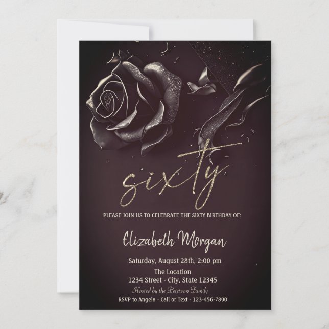 Dark Rose Gothic Burgundy 60th Birthday  Invitation (Front)