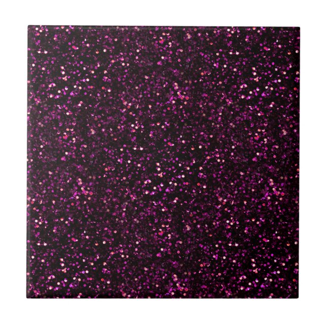 Dark Rose Pink Posh Glitter Ceramic Tile (Front)