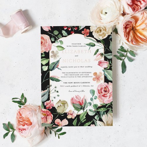 Dark Rose  Romantic Spring Florals Wedding Foil Invitation