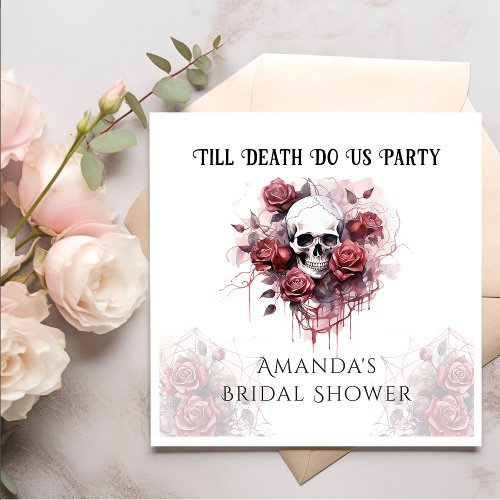 Dark Rose Skull Gothic Halloween Bridal Shower Napkins