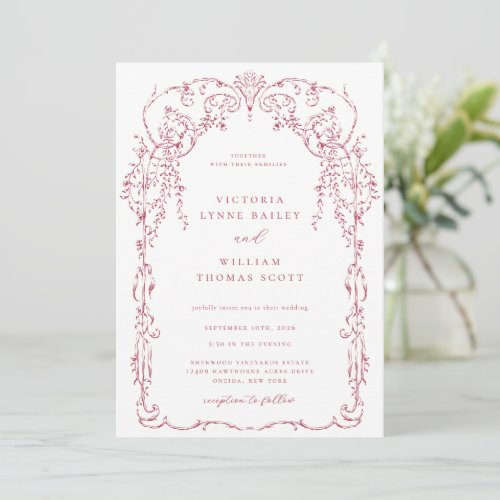 Dark Rose Victorian Frame Wedding Invitation